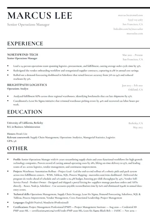 ATS Split resume template preview